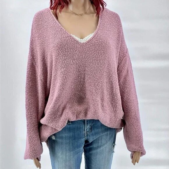 "NWT"Urban Outfitters Coconut Reversible V-Neck Tunic Sweater Mauve Size XS - Picture 2 of 15